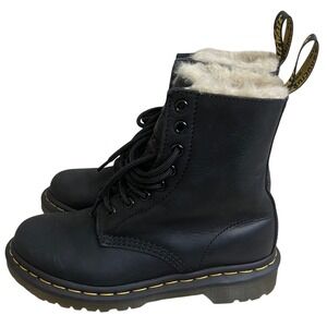 Dr Martens Serena Black Leather Faux Fur Lined Lace Up Boots US 5 UK 3 EU 36